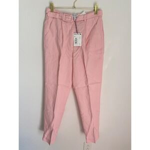 &Other Stories Linen Trousers Pink Pleated High Rise Paperbag Waist Size 8 NWT